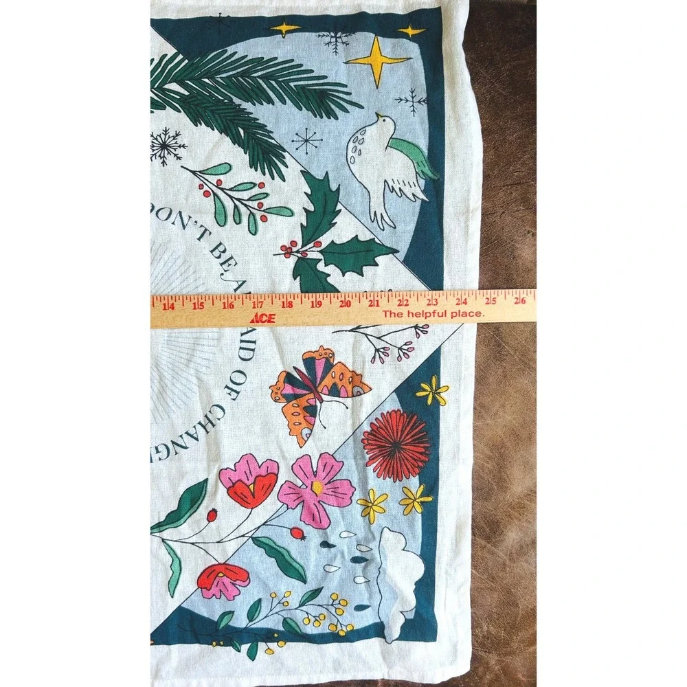 Anthropologie Don't Be Afraid Of Change Dish Towel Botanical Bird New With Tags